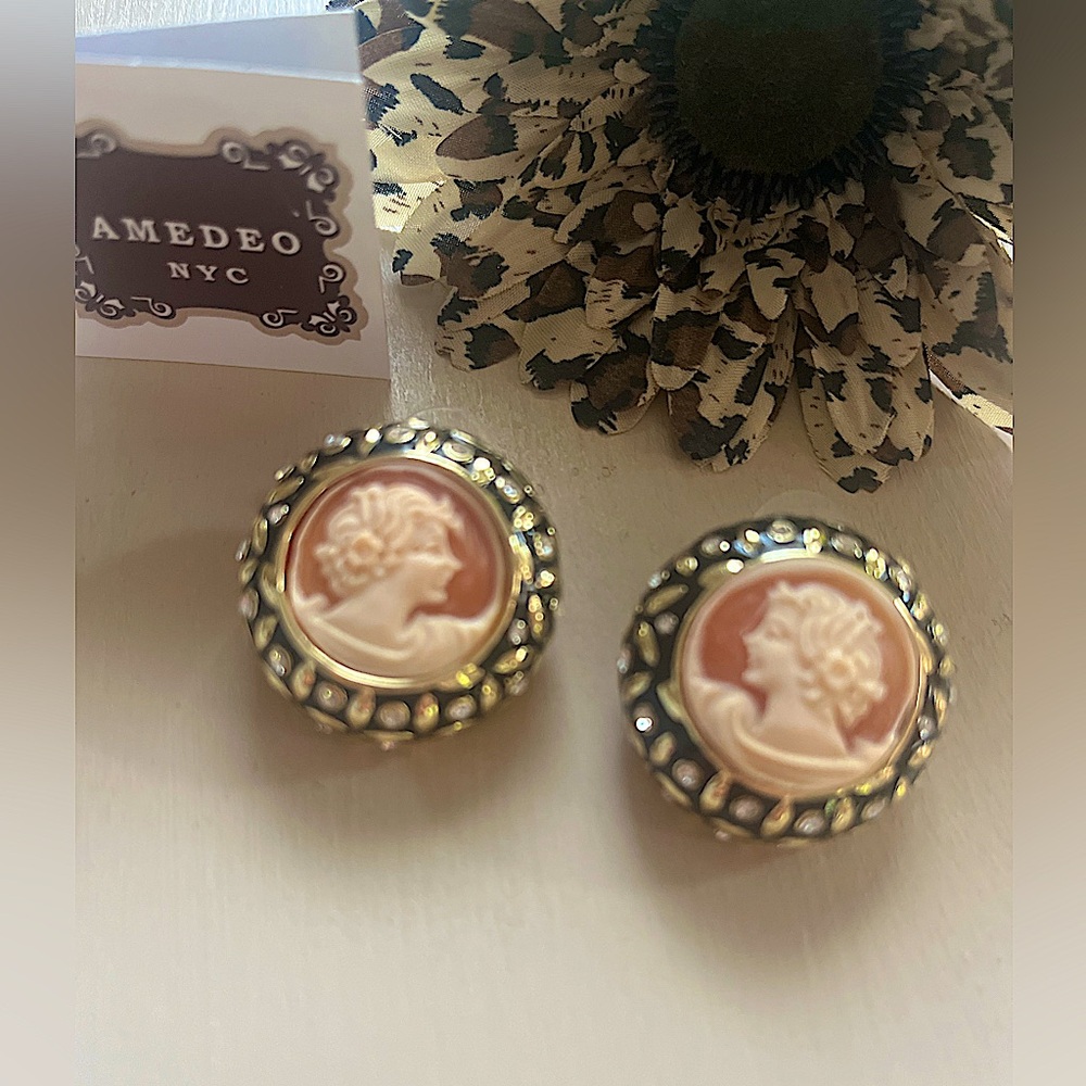 Amadeo Cameo hand carved earrings new with tag